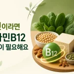 비건 식단에서 비타민B12 강화식품과 보충제 필요성을 설명하는 이미지