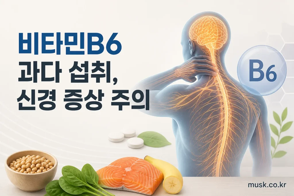 비타민B6가 포함된 영양제와 성분표를 확인하는 모습