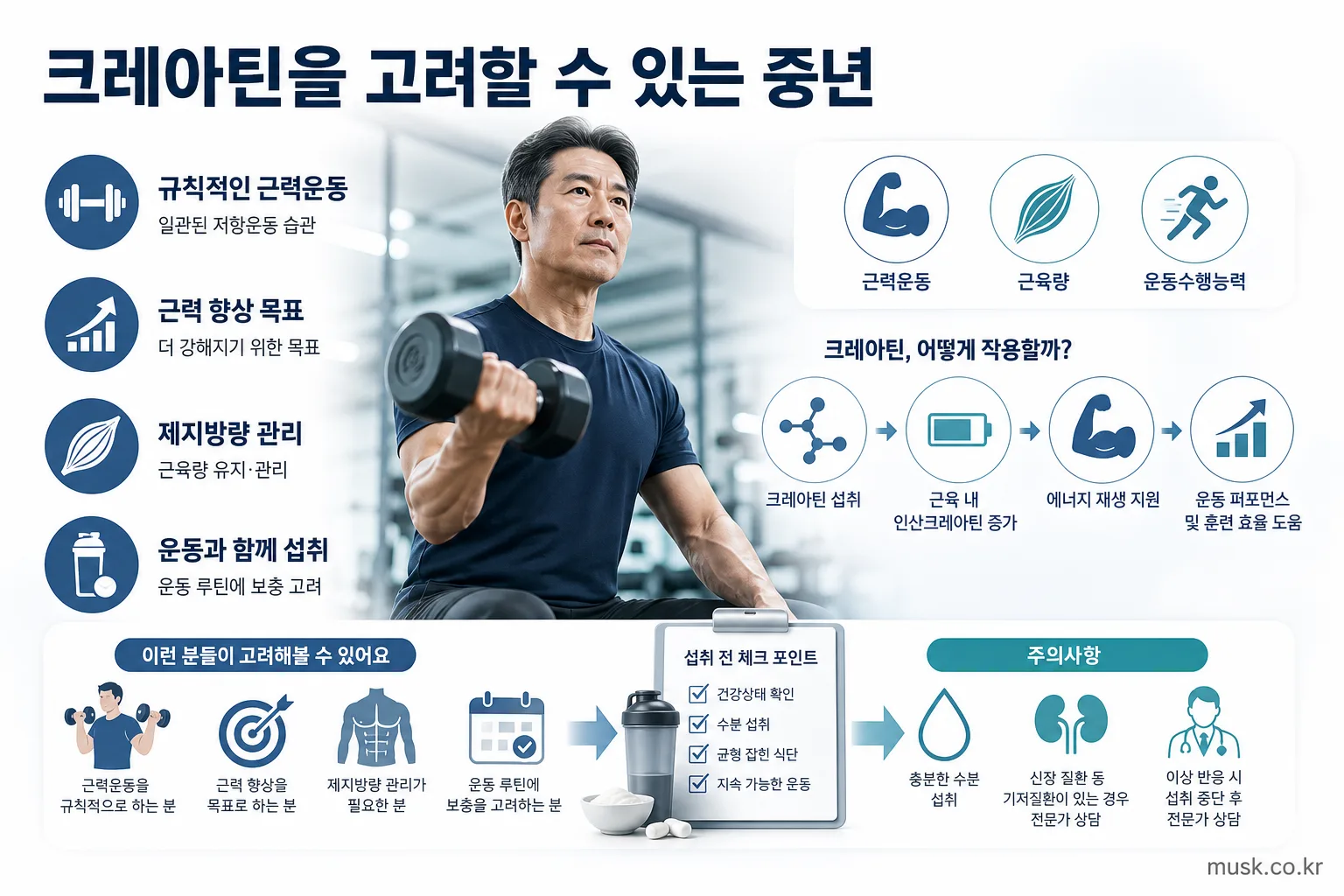 규칙적인 저항운동과 크레아틴 섭취를 고려하는 중년