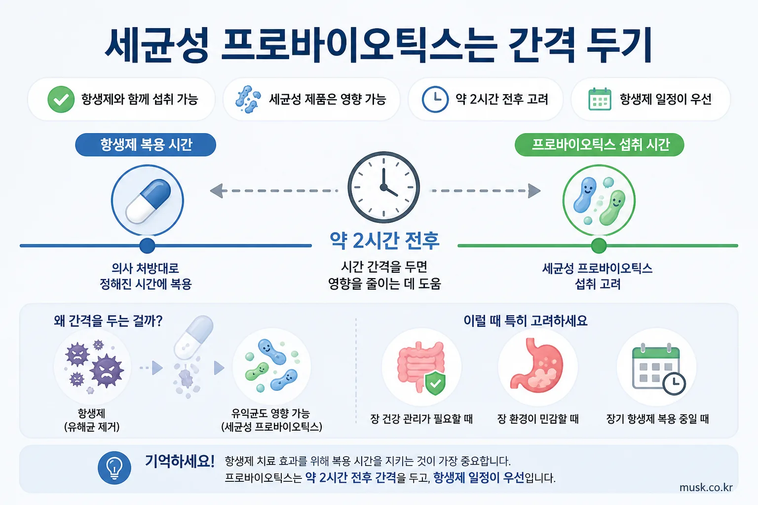 세균성 프로바이오틱스와 항생제 사이에 복용 간격을 두는 방법