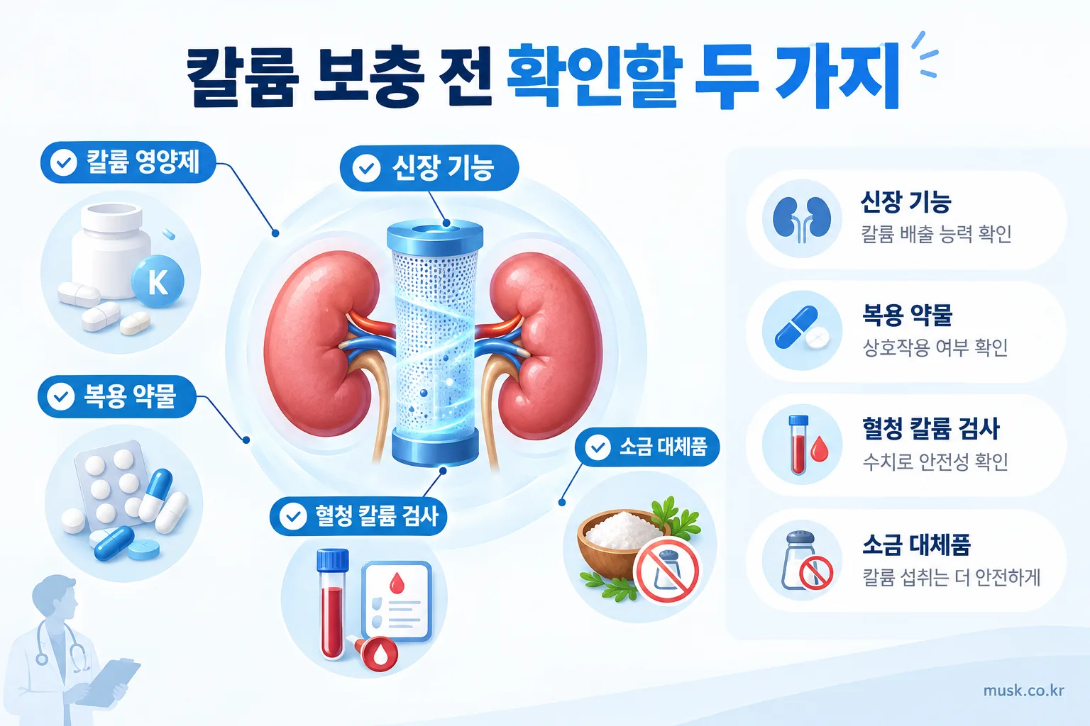 칼륨 영양제는 누구나 먹어도 될까? 신장 기능과 복용 약을 확인해야 하는 이유 2 칼륨 영양제 복용 전 신장 기능과 혈액검사를 확인하는 모습