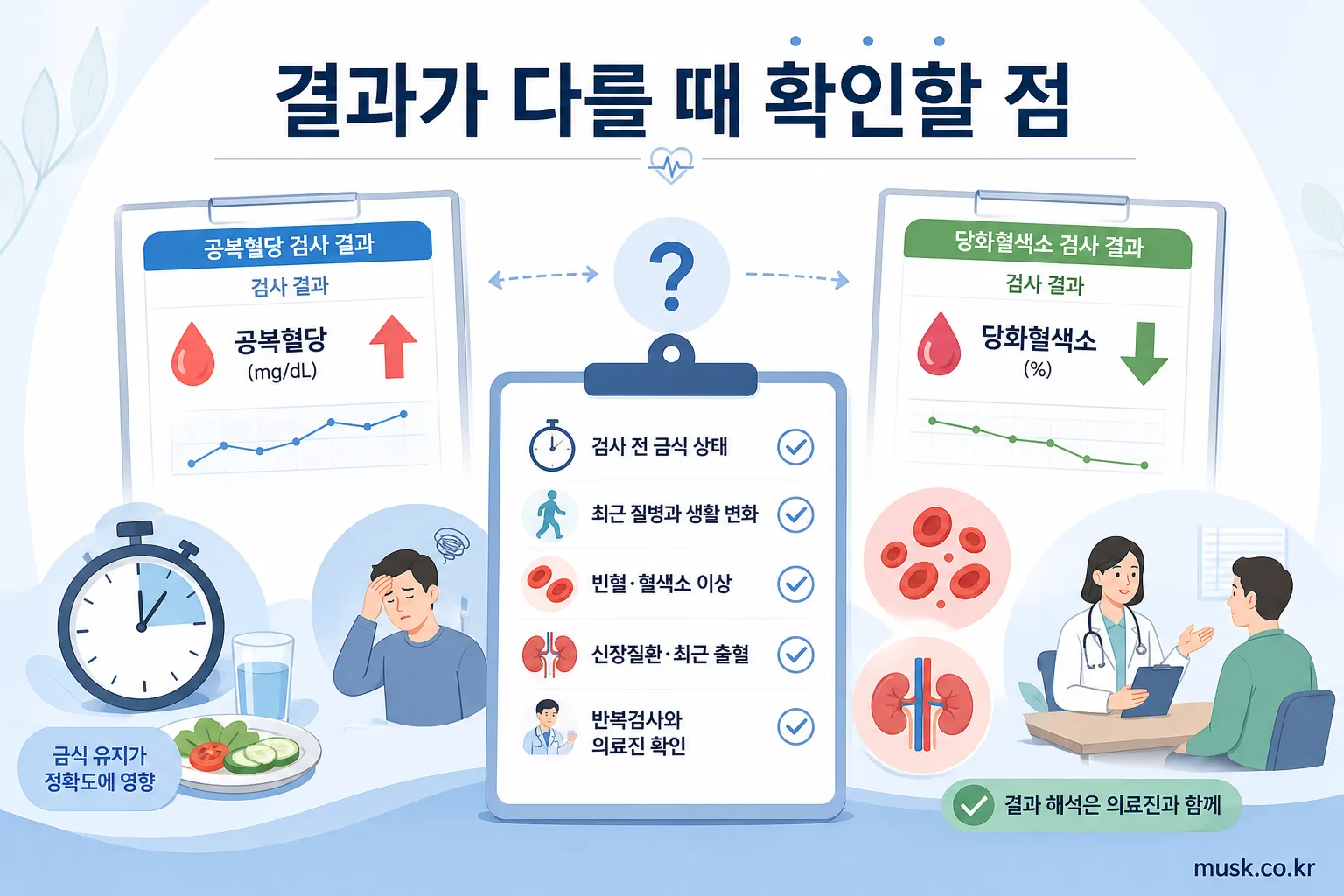 공복혈당과 당화혈색소 결과가 다를 때 확인할 검사 조건과 건강 상태