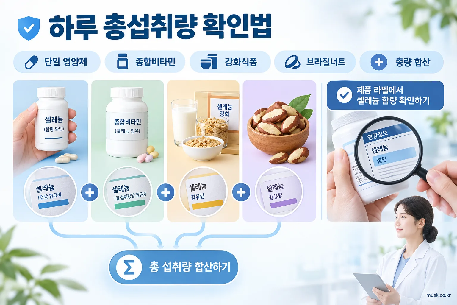 셀레늄 영양제와 종합비타민, 브라질너트의 하루 총섭취량 확인 방법 이미지