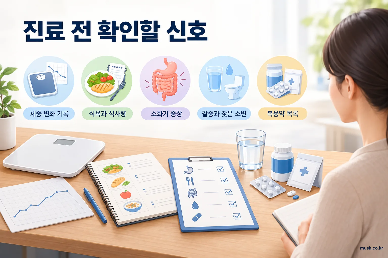 식단이나 운동을 바꾸지 않았는데 살이 빠지는 이유 3 원인 불명의 체중 감소가 있을 때 기록해야 할 체중 변화와 동반 증상 및 복용약 목록