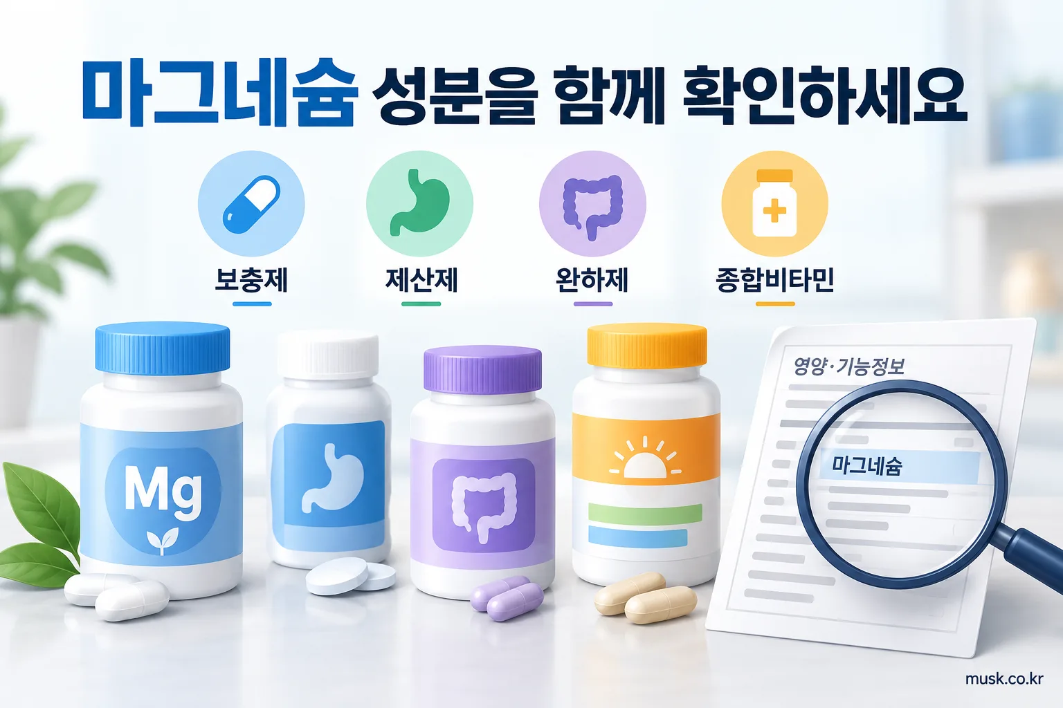 마그네슘과 항생제는 몇 시간 간격으로 먹어야 하나 3 마그네슘 보충제와 제산제 및 종합비타민의 성분표 확인 이미지