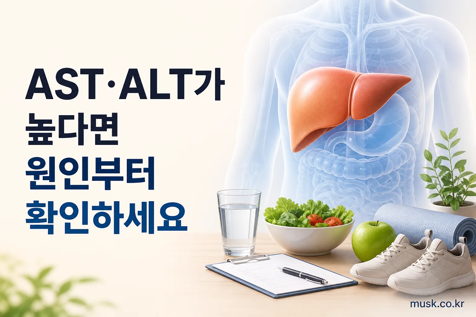 건강검진 결과지에서 AST와 ALT 간수치 상승 원인을 확인하는 모습