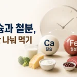 칼슘과 철분 같이 먹어도 되나? 흡수에 미치는 영향과 복용 간격 3 칼슘과 철분 영양제를 서로 다른 시간대에 섭취하는 방법을 나타낸 이미지