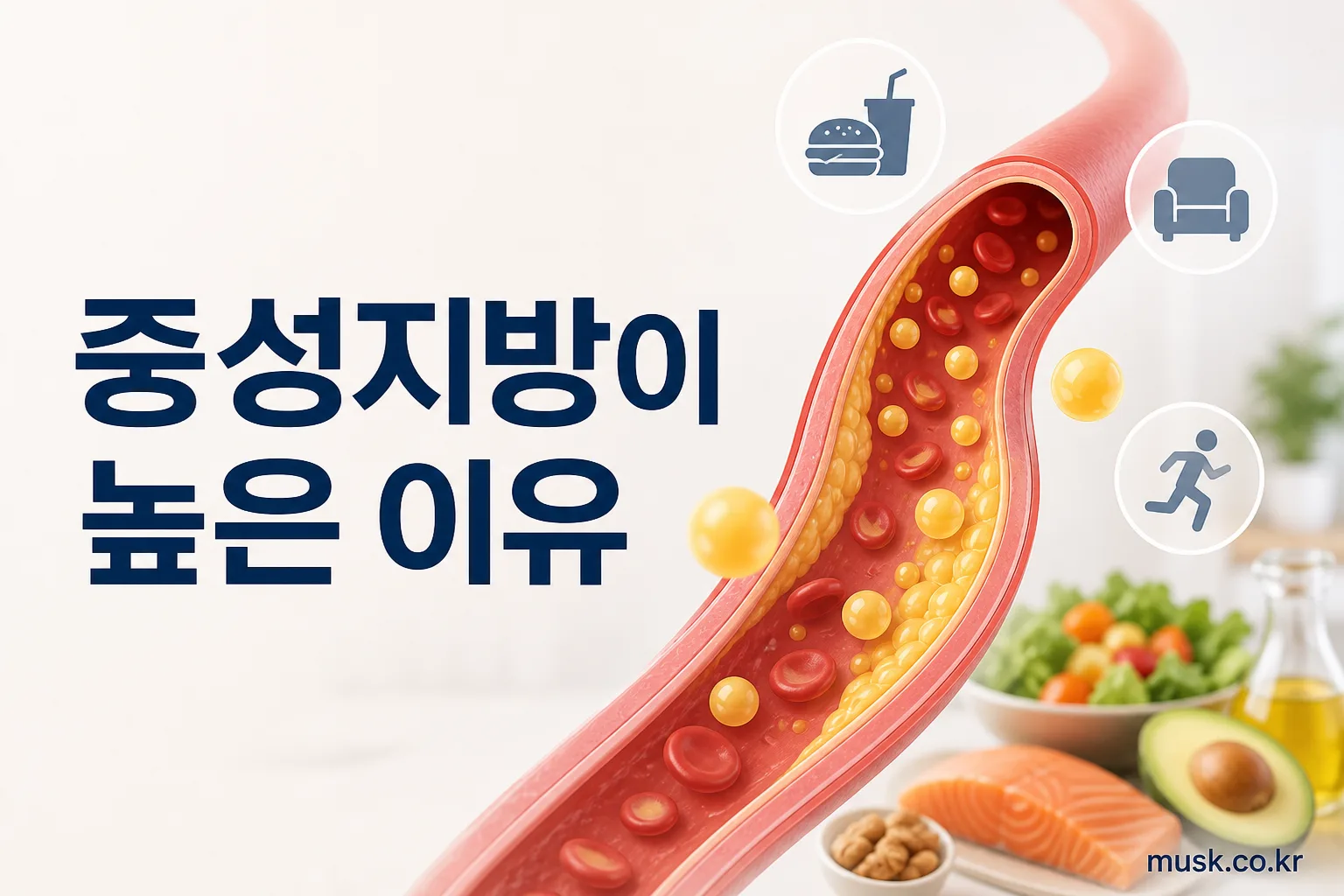 중성지방 수치가 높은 이유를 설명하는 건강검진 결과와 생활습관 이미지