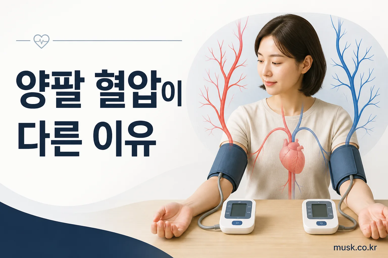 집에서 양팔 혈압을 비교 측정하는 모습