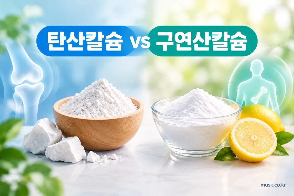 탄산칼슘과 구연산칼슘의 복용 조건을 비교한 이미지