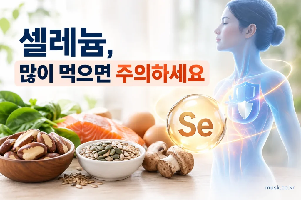 셀레늄 영양제와 식품의 총섭취량을 확인하는 건강정보 이미지