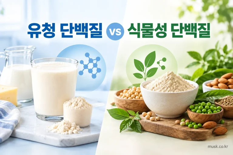 유청 단백질과 식물성 단백질 파우더를 비교한 대표 이미지