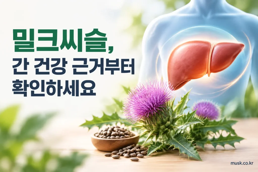 밀크씨슬과 간 건강 근거를 확인하는 건강 정보 이미지
