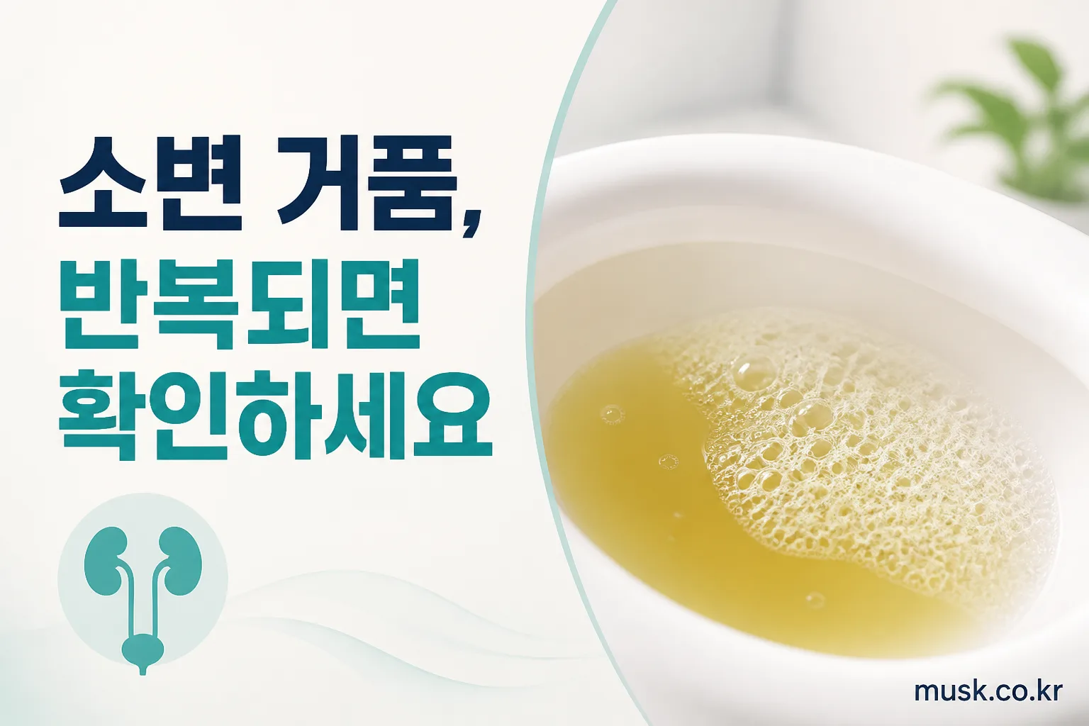 소변에 거품이 생긴 모습을 관찰하는 장면