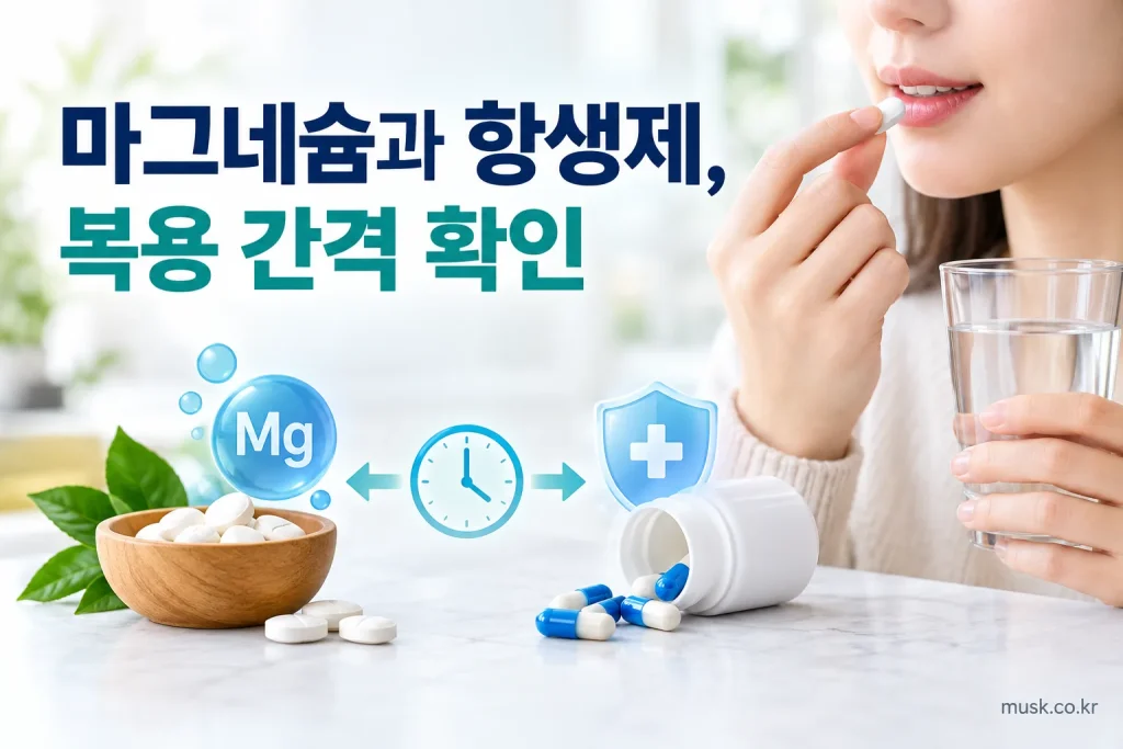 마그네슘 보충제와 항생제의 복용 간격을 확인하는 이미지