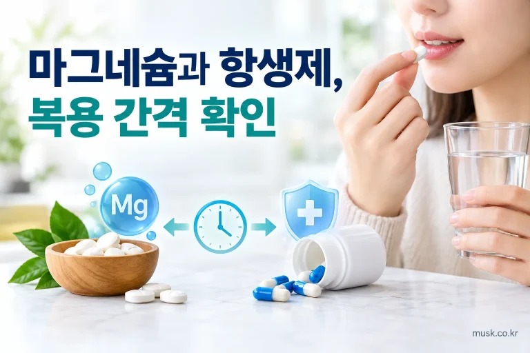 마그네슘 보충제와 항생제의 복용 간격을 확인하는 이미지