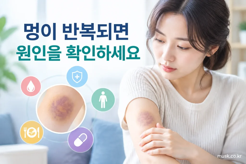 성인의 팔에 생긴 멍과 멍이 반복될 때 원인 확인이 필요하다는 건강정보 이미지