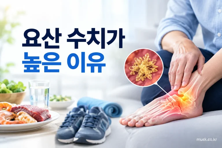 요산 수치가 높은 이유와 관련 요인을 보여주는 건강검진 이미지