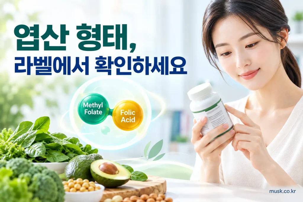 folic acid와 메틸폴레이트 5-MTHF 형태를 비교하는 건강기능식품 라벨