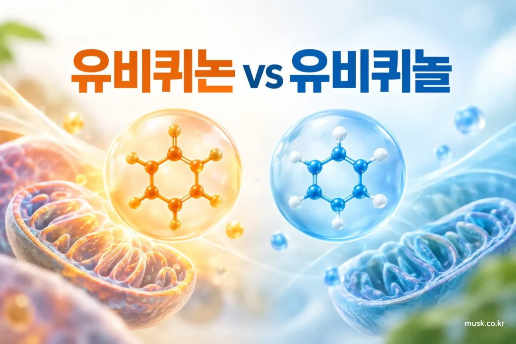코엔자임Q10 유비퀴논과 유비퀴놀 차이를 비교한 이미지