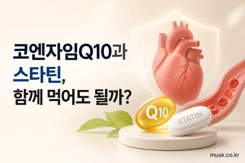 코엔자임Q10 보충제와 스타틴 의약품의 병용 가능성을 보여주는 이미지