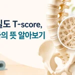 골밀도 검사 결과지의 T-score 의미를 확인하는 중년 남녀