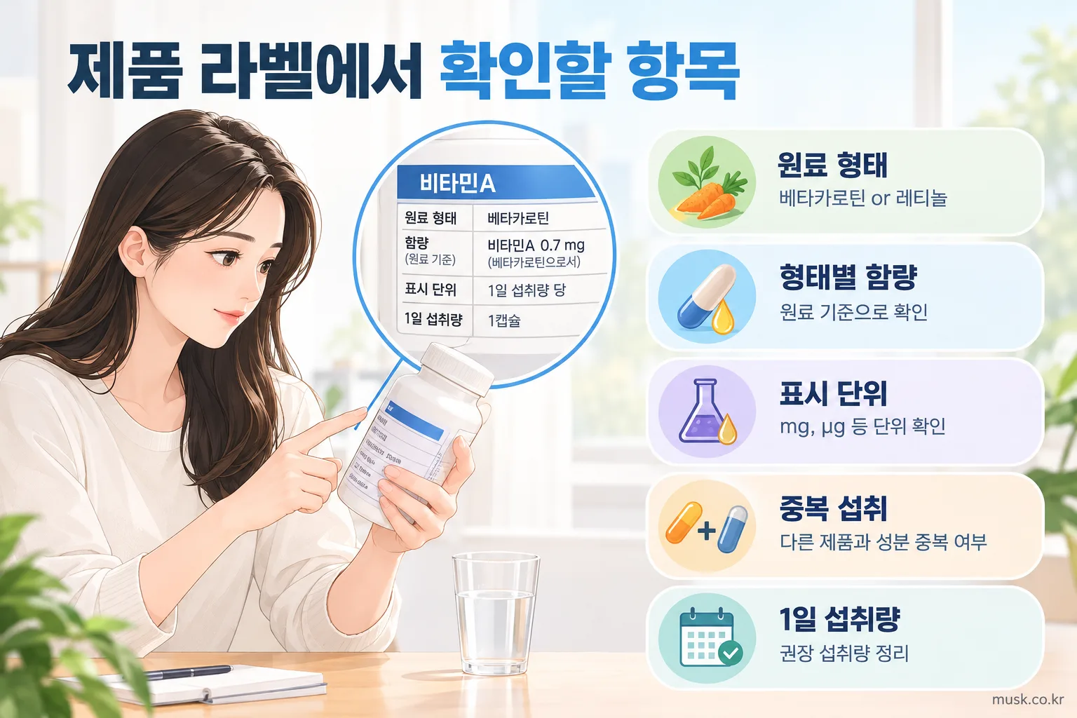 베타카로틴과 레티놀 비타민A 차이, 제품에서 어떤 형태를 확인해야 할까 3 비타민A 제품 라벨에서 원료 형태와 함량을 확인하는 방법