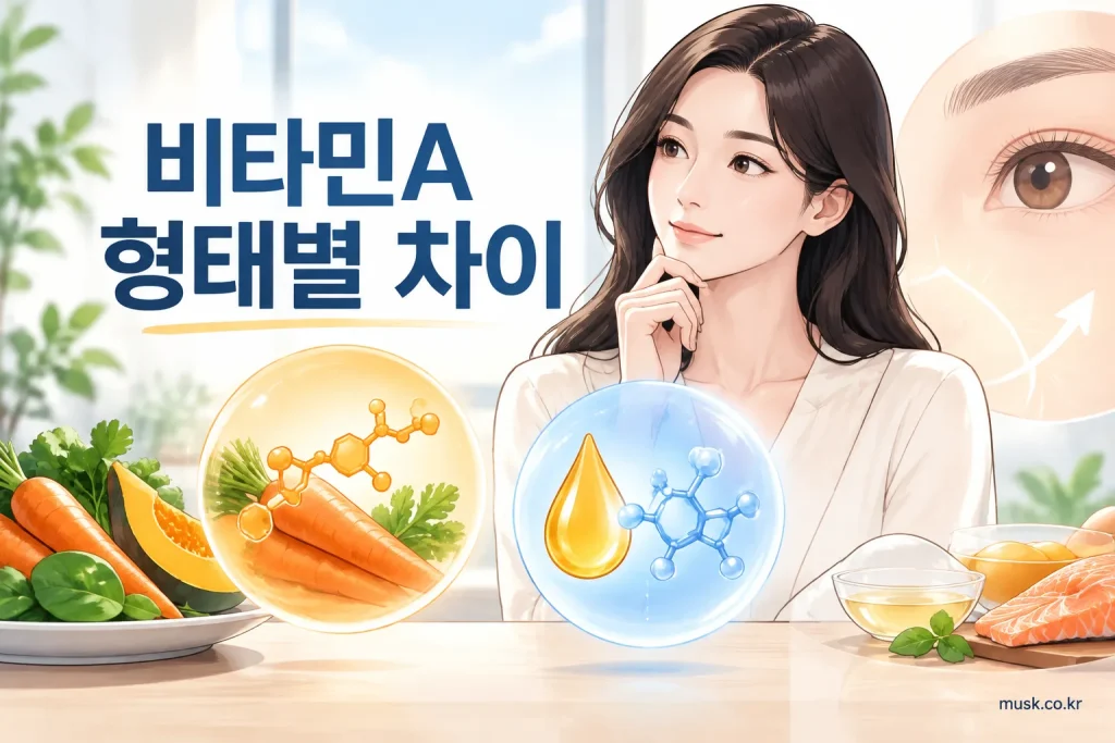 베타카로틴과 레티놀 비타민A 형태별 차이를 비교한 이미지