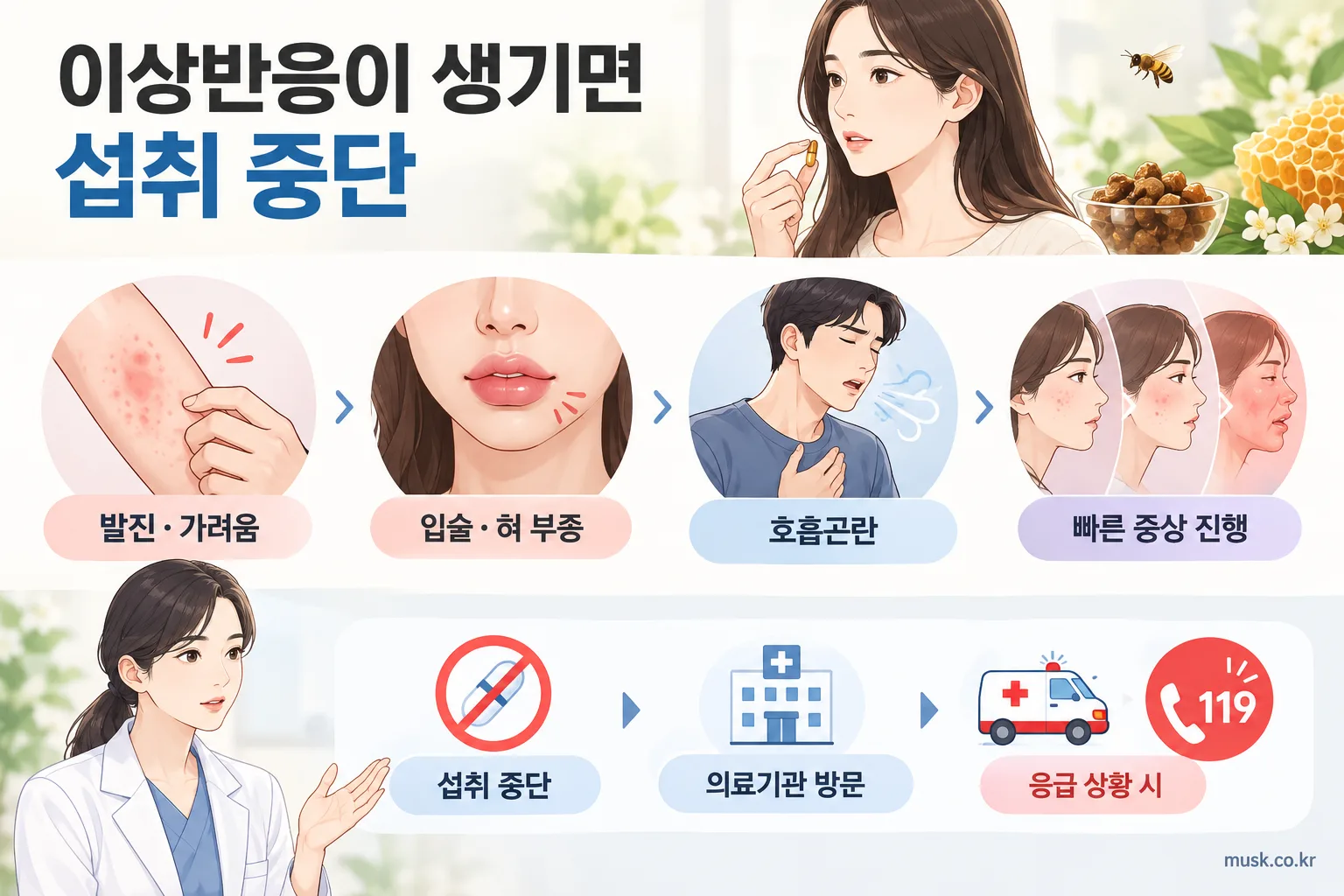 프로폴리스 알레르기가 있으면 먹어도 되나 3 프로폴리스 섭취 후 발진과 부종 등 이상반응이 나타날 때의 대처