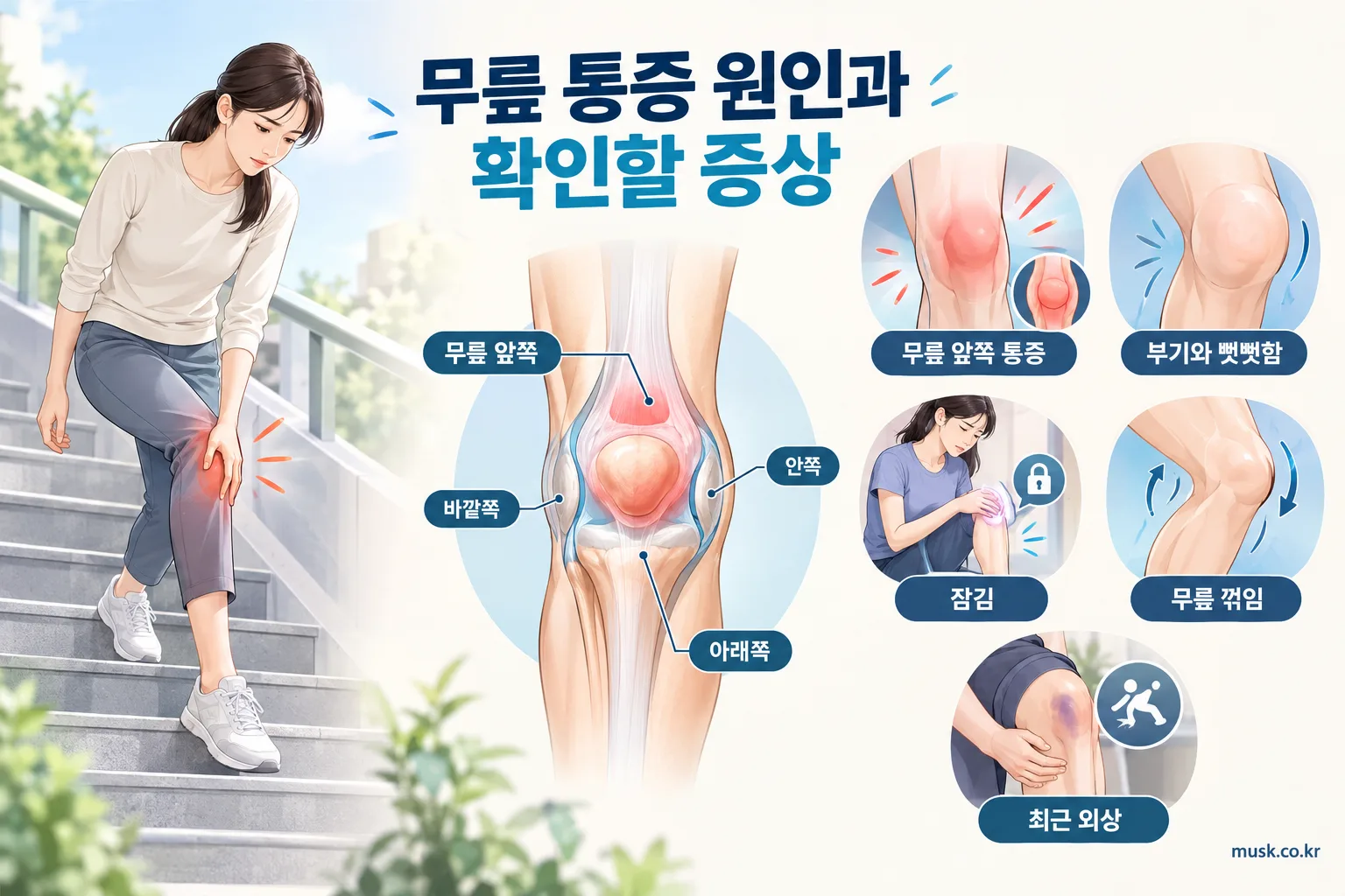 계단을 내려갈 때 무릎이 아픈 이유는 무엇인가 3 무릎 통증의 위치와 부기 잠김 불안정성 외상 여부를 확인하는 안내