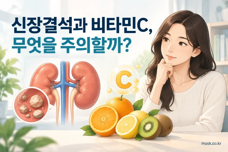 신장결석 병력이 있을 때 비타민C 보충제를 복용하기 전 주의사항을 보여주는 이미지