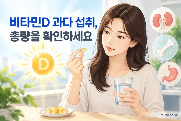 비타민D 보충제와 여러 건강기능식품의 섭취량을 확인하는 이미지