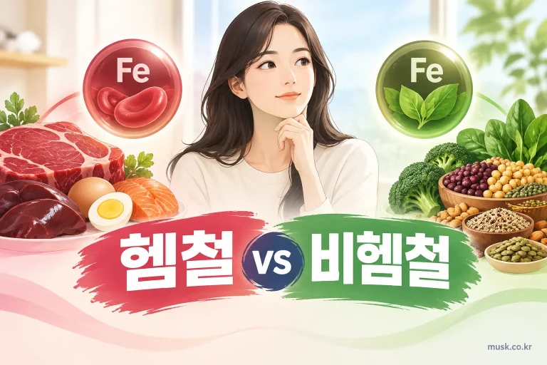 육류와 식물성 식품으로 비교한 헴철과 비헴철