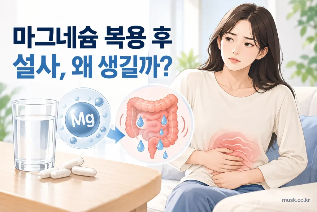 마그네슘 영양제 복용 후 설사가 생기는 이유를 설명하는 이미지