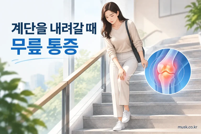 계단을 내려오며 무릎 앞쪽 통증을 느끼는 성인
