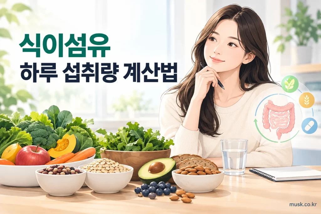 식품과 보충제를 합산해 식이섬유 하루 섭취량을 계산하는 모습