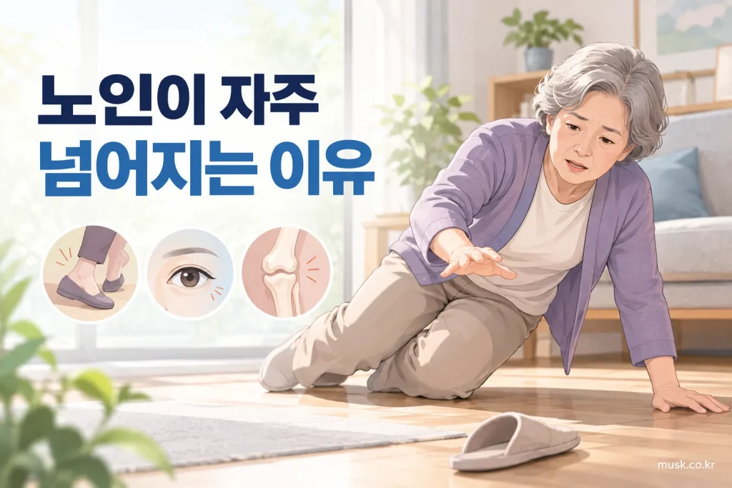 가족과 함께 낙상 위험을 점검하는 고령자