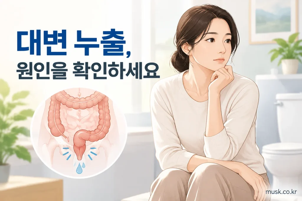 대변 누출과 변실금 원인 확인을 안내하는 건강정보 이미지