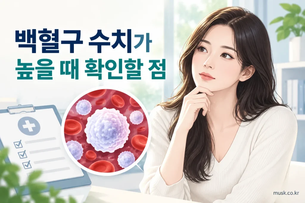 혈액검사에서 백혈구 수치가 높게 나온 성인이 결과를 확인하는 모습
