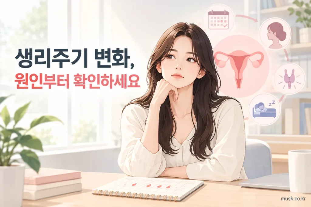 달력에 생리 시작일을 기록하며 생리주기 변화를 확인하는 모습