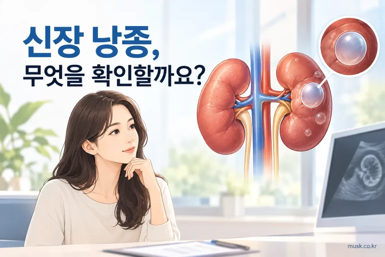 건강검진에서 발견된 신장 낭종의 의미를 설명하는 이미지