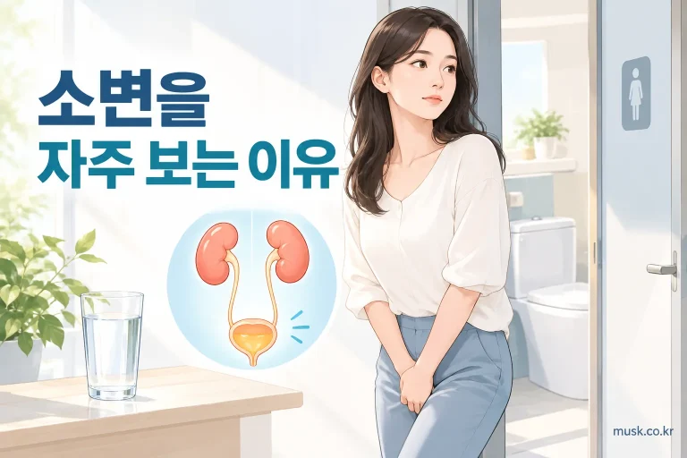 성인이 소변을 자주 보는 이유를 확인하는 건강정보 이미지