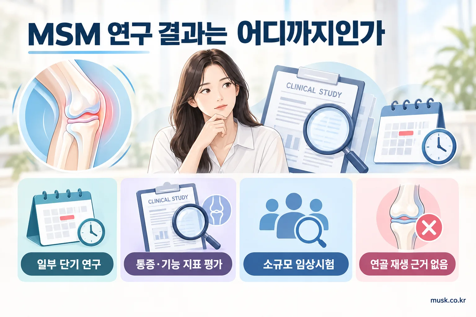 MSM 무릎 골관절염 연구에서 평가된 통증과 신체 기능 개념도